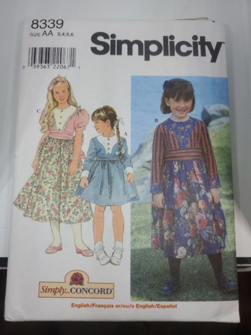 Simplicity 8339 Size 3 Child's Dress Sewing Pattern Simply Concord